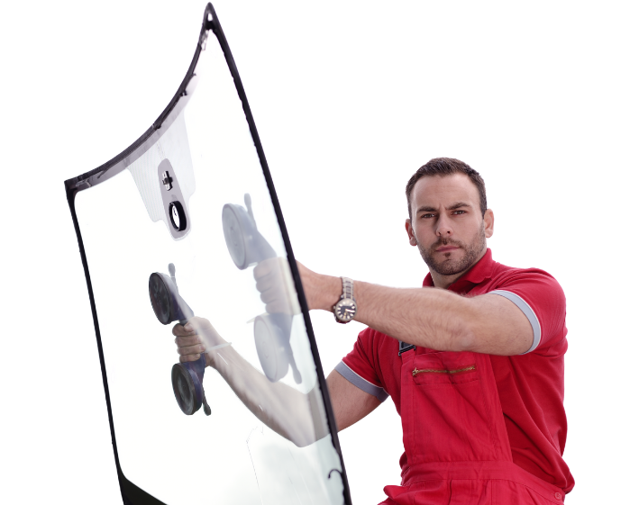 A technician from Expert Auto Glass using specialized suction tools to install a new car windshield for a customer in Surrey.